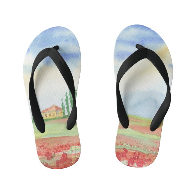 Field of poppies in Tuscany Kid's Flip Flops (Footbed)