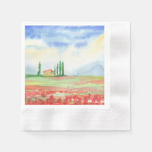 Field of poppies in Tuscany Napkins