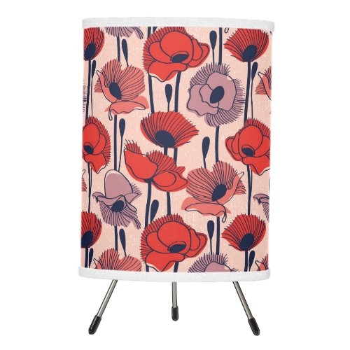 Field of poppies  modern line contour wildflower tripod lamp