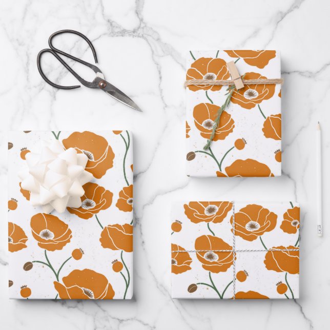 Field of Poppies orange Wrapping Paper Sheets (Front)