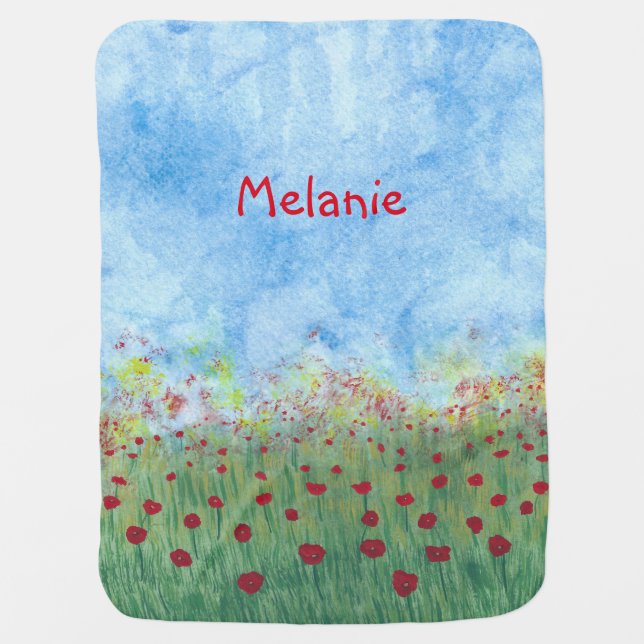 Field of Poppies Personalized Baby Blankets (Front)