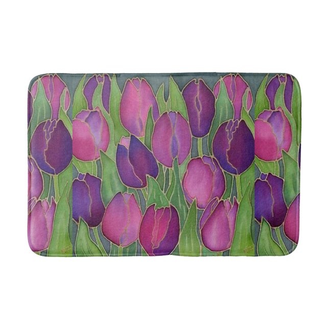Field of Purple Tulips Design Bath Mat (Front)
