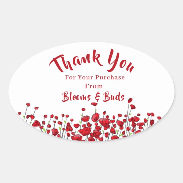 Field Of Red Poppies Oval Sticker (Front)