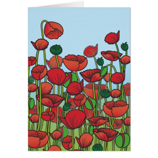 Field of red Poppy flowers Card