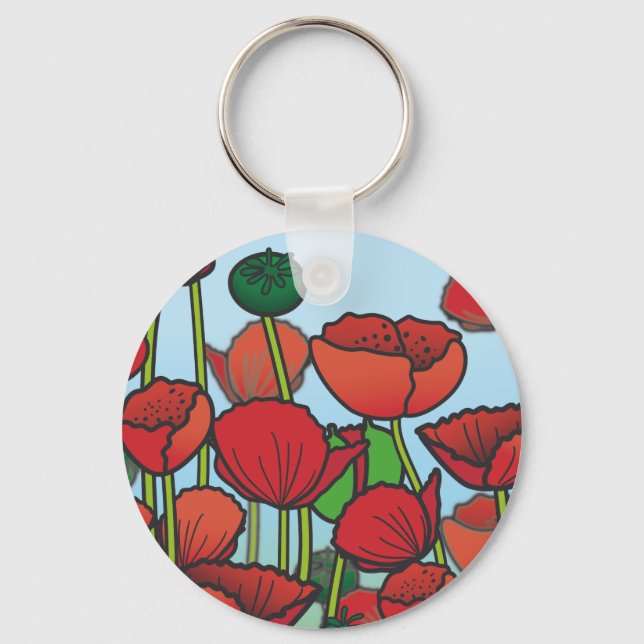 Field of red Poppy flowers Keychain (Front)