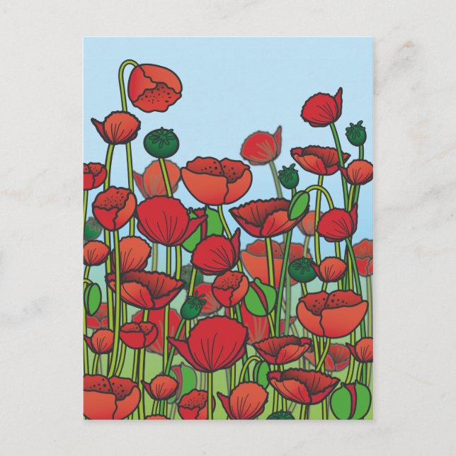 Field of red Poppy flowers Postcard (Front)