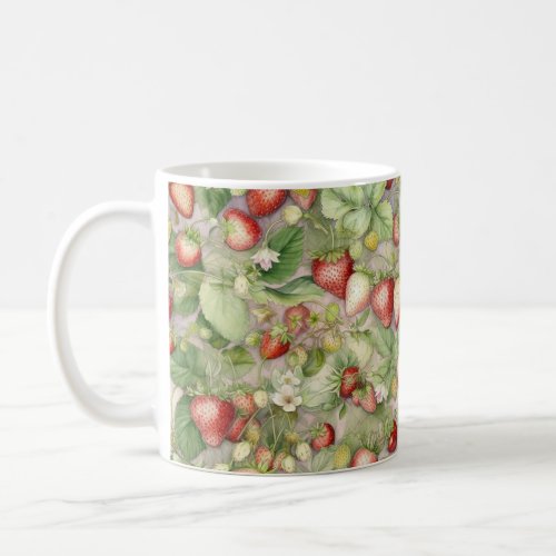 field of ripe red strawberries coffee mug