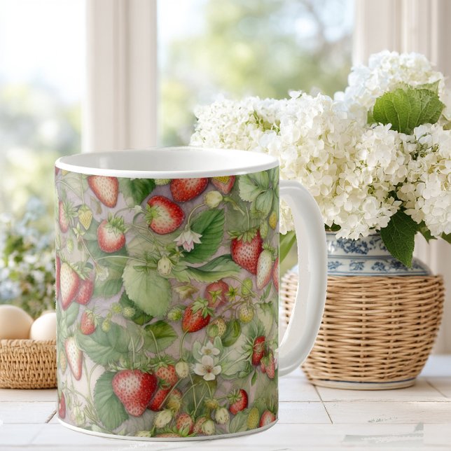 field of ripe, red strawberries coffee mug (Creator Uploaded)