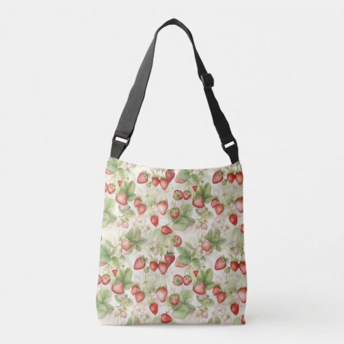 field of ripe red strawberries crossbody bag