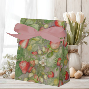 field of ripe, red strawberries favor boxes