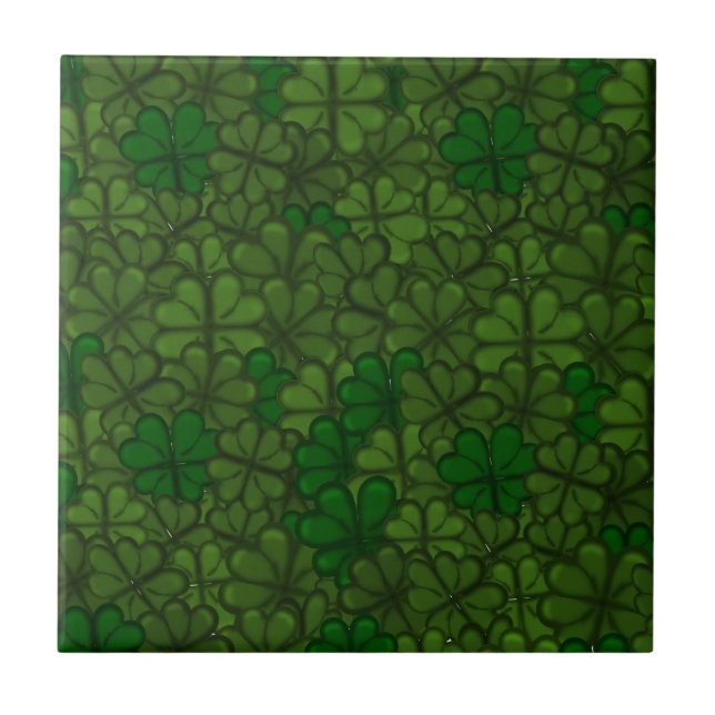 Field of Shamrocks Digital Art Pattern St Patricks Ceramic Tile (Front)