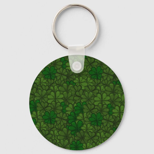 Field of Shamrocks Digital Art Pattern St Patricks Keychain (Front)
