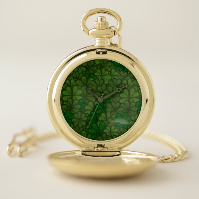 Field of Shamrocks Digital Art Pattern St Patricks Pocket Watch (Inside)