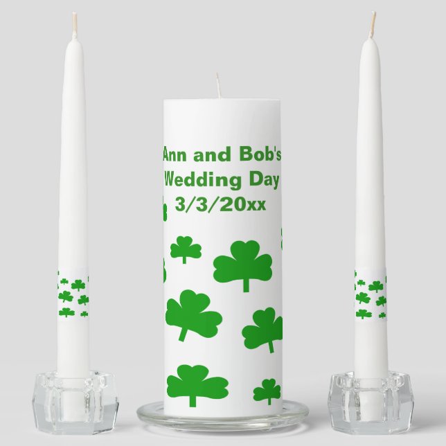 Field of Shamrocks Wedding Unity Candles (Front)