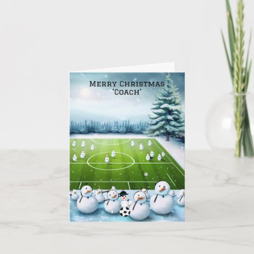 Field of Snowman Soccer Coach Holiday Card