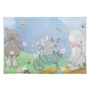 Field of spring bunnies acrylic print cloth placemat
