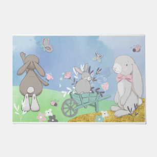 Field of spring bunnies doormat