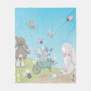Field of spring bunnies fleece blanket