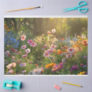 Field of spring flowers decoupage tissue paper