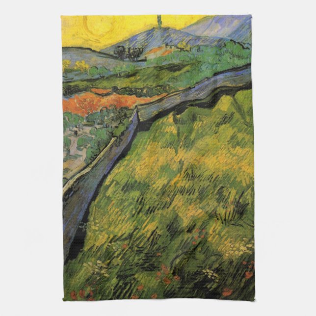 Field of Spring Wheat, Sunrise by Vincent van Gogh Kitchen Towel (Vertical)