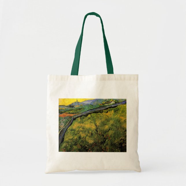 Field of Spring Wheat, Sunrise by Vincent van Gogh Tote Bag (Front)
