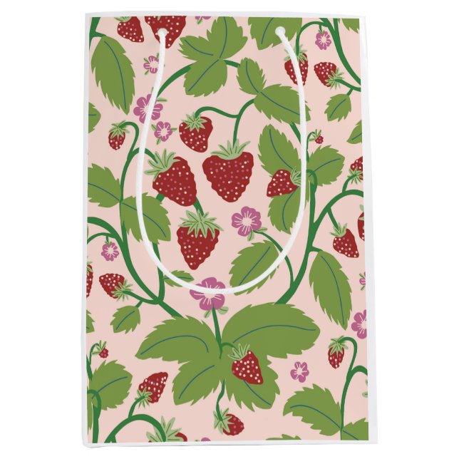 Field of Strawberries on cream background Medium Gift Bag (Front)