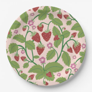 Field of Strawberries on cream background Paper Plates