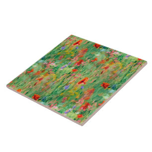 Field of Summer Glory Meadow Floral Wallpaper Ceramic Tile