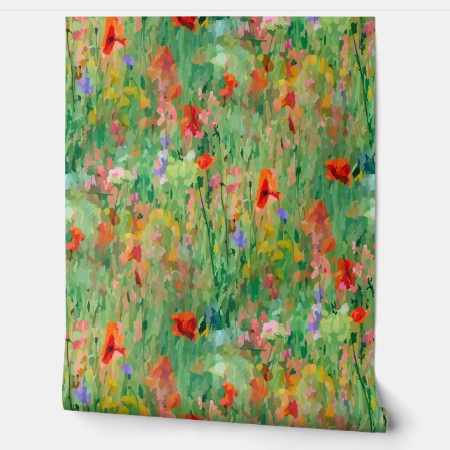 Field of Summer Glory Meadow Floral Wallpaper Wallpaper (Unrolling)