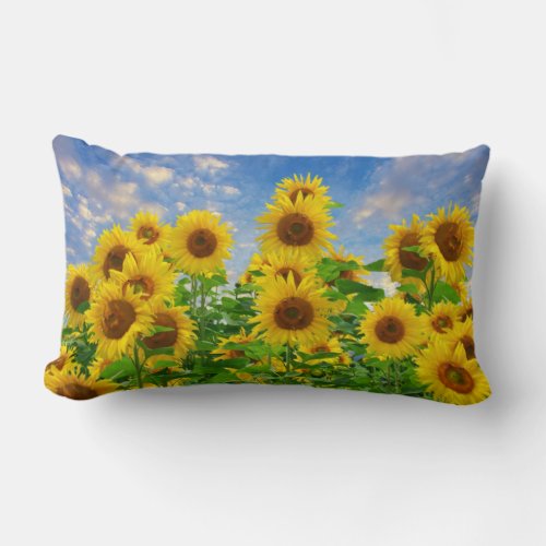 Field of Sunflowers Against a Summer Sky Stripes Lumbar Pillow