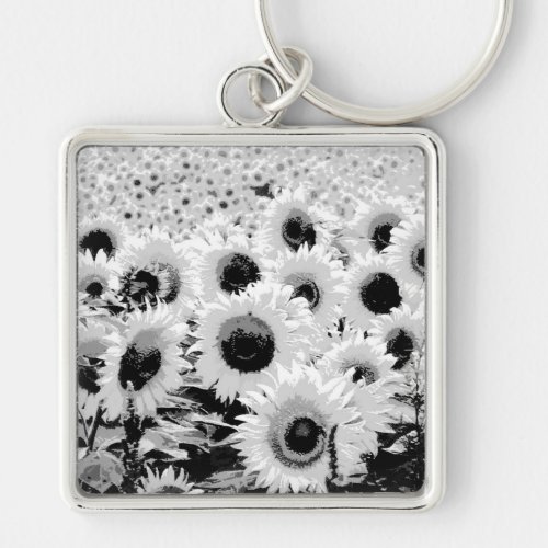 Field of Sunflowers _ black white and grey Keychain