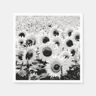 Field of Sunflowers - black, white and grey Paper Napkins