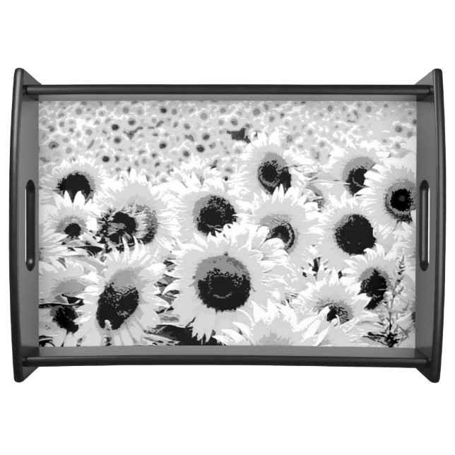 Field of Sunflowers - black, white and grey Serving Tray (Front)