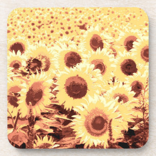 Field of Sunflowers - brown, gold and yellow Drink Coaster
