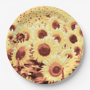 Field of Sunflowers, Brown, Gold and Yellow Paper Plates