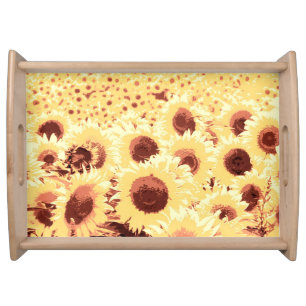 Field of Sunflowers - brown, gold and yellow Serving Tray