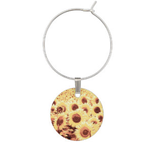 Field of Sunflowers - brown, gold and yellow Wine Glass Charm