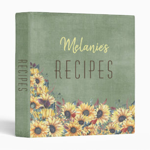 Field of Sunflowers on Green Personalized Recipe 3 Ring Binder