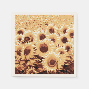 Field of Sunflowers - sepia tone, camel & brown Napkins