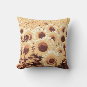 Field of Sunflowers - sepia tone, camel & brown Outdoor Pillow