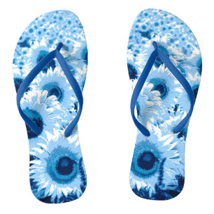 Field of Sunflowers - shades of blue Flip Flops