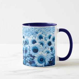 Field of Sunflowers - shades of blue Mug