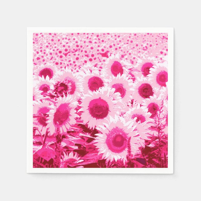 Field of Sunflowers - shades of fuchsia pink Napkins (Front)