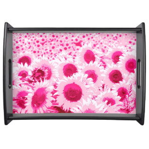 Field of Sunflowers - shades of fuchsia pink Serving Tray