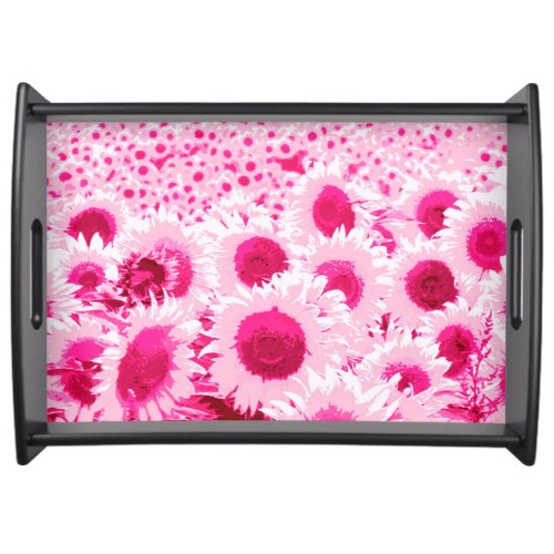 Field of Sunflowers _ shades of fuchsia pink Serving Tray