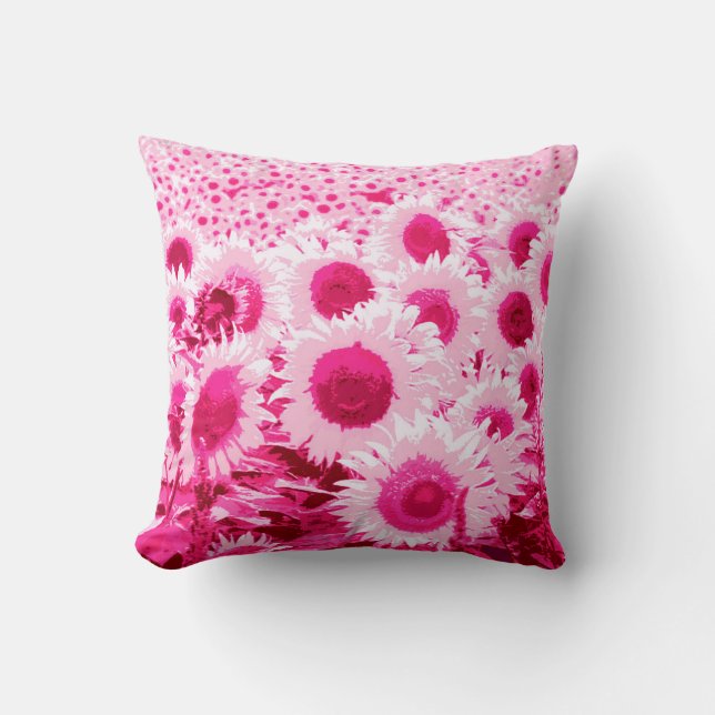 Field of Sunflowers - shades of fuchsia pink Throw Pillow (Front)