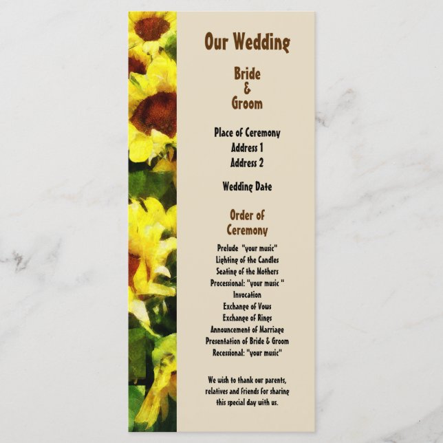 Field of Sunflowers Wedding Program (Front)
