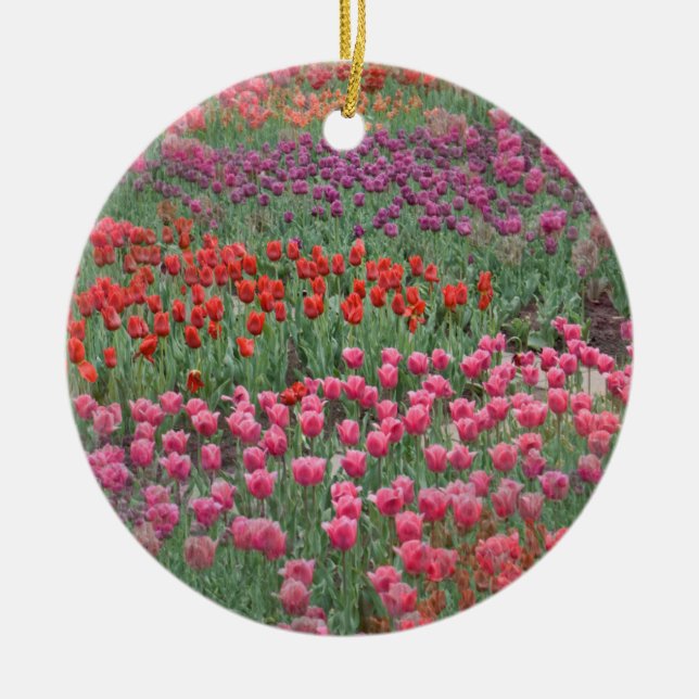 Field Of Tulips Ceramic Ornament (Front)