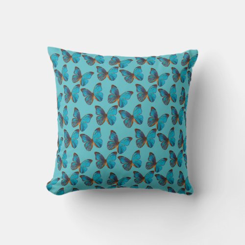 Field of Turquoise Blue Butterflies Pattern Throw Pillow