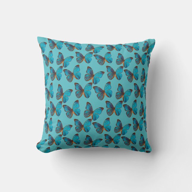 Field of Turquoise Blue Butterflies Pattern Throw Pillow (Front)